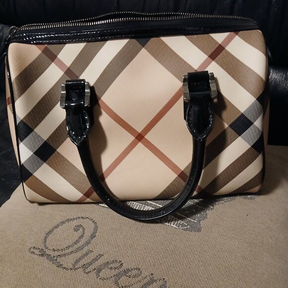 Authentic Burberry Chester Nova Check Patent Bowling Bag Black - Picture 9 of 13